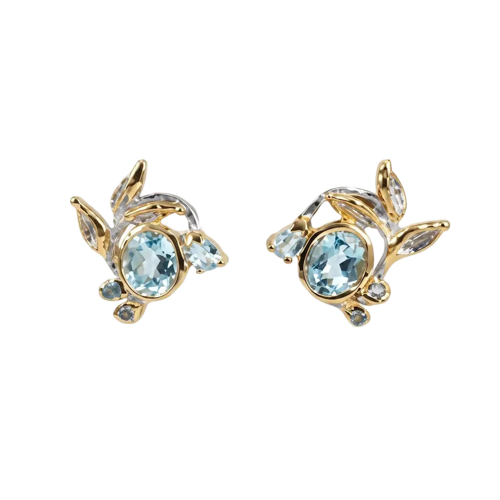 René Rose Jewelry AZURE ÉCLAT Luxus-Ohrstecker aus 925 Sterling Silber mit blauem Topas und Saphiren, rhodiniert und mit 22 Karat Gelbgold beschichtet
