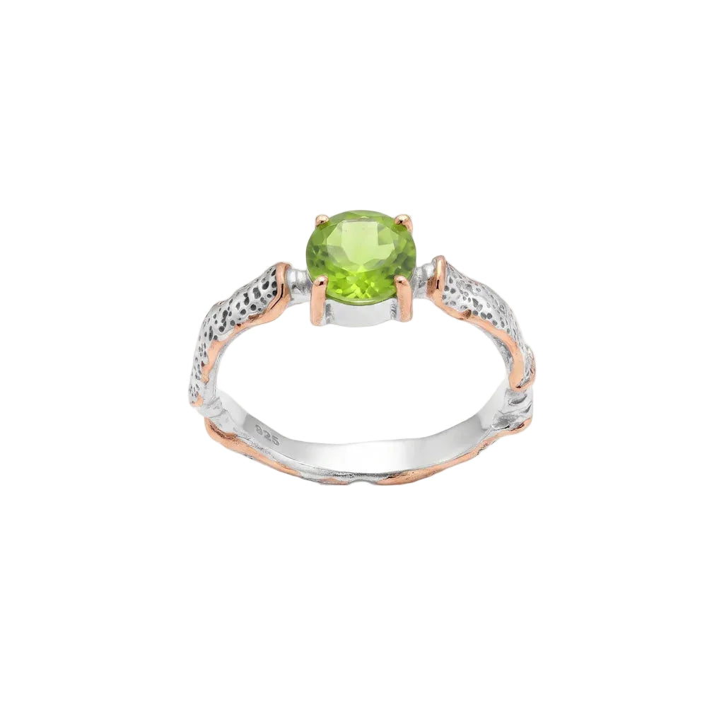 LIVIA BOTANICA – Filigraner Bicolor Ring mit grünem Peridot Edelstein aus 925 Sterling Silber von René Rose Jewelry