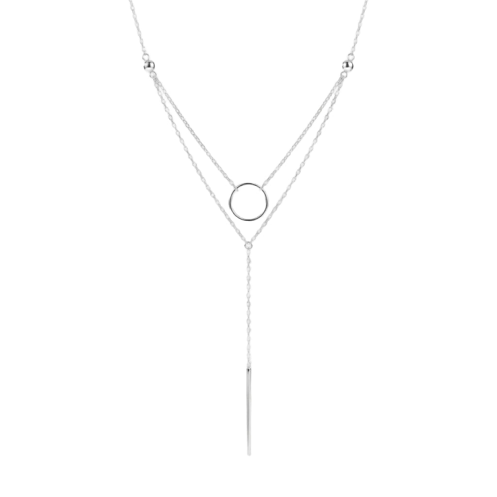 LUNA CIRCLE – Zweireihige Y Kette mit Kreis und Stab Anhänger aus 925 Sterling Silber von René Rose Jewelry