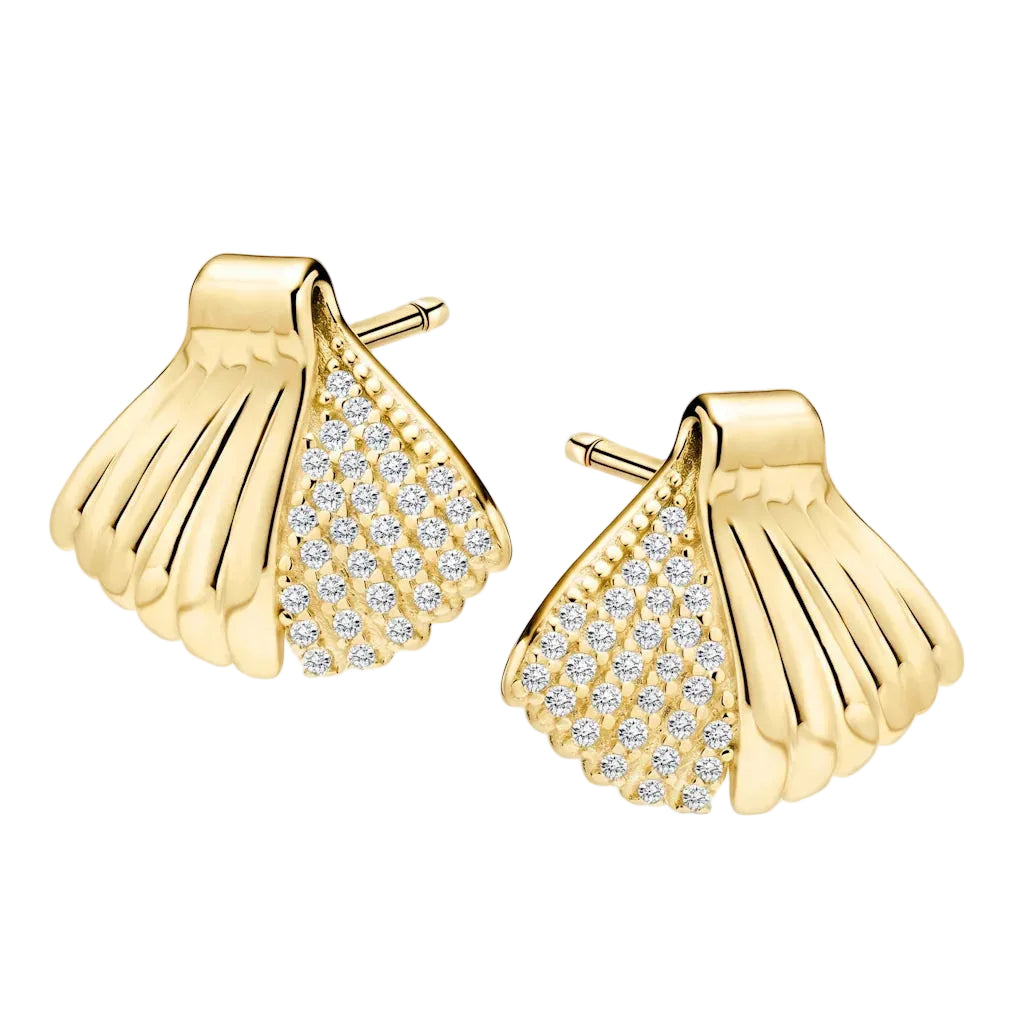 CONCHA REALE – Elegante Muschel Ohrringe im Fächer Design aus 14k vergoldetem 925 Sterling Silber von René Rose Jewelry