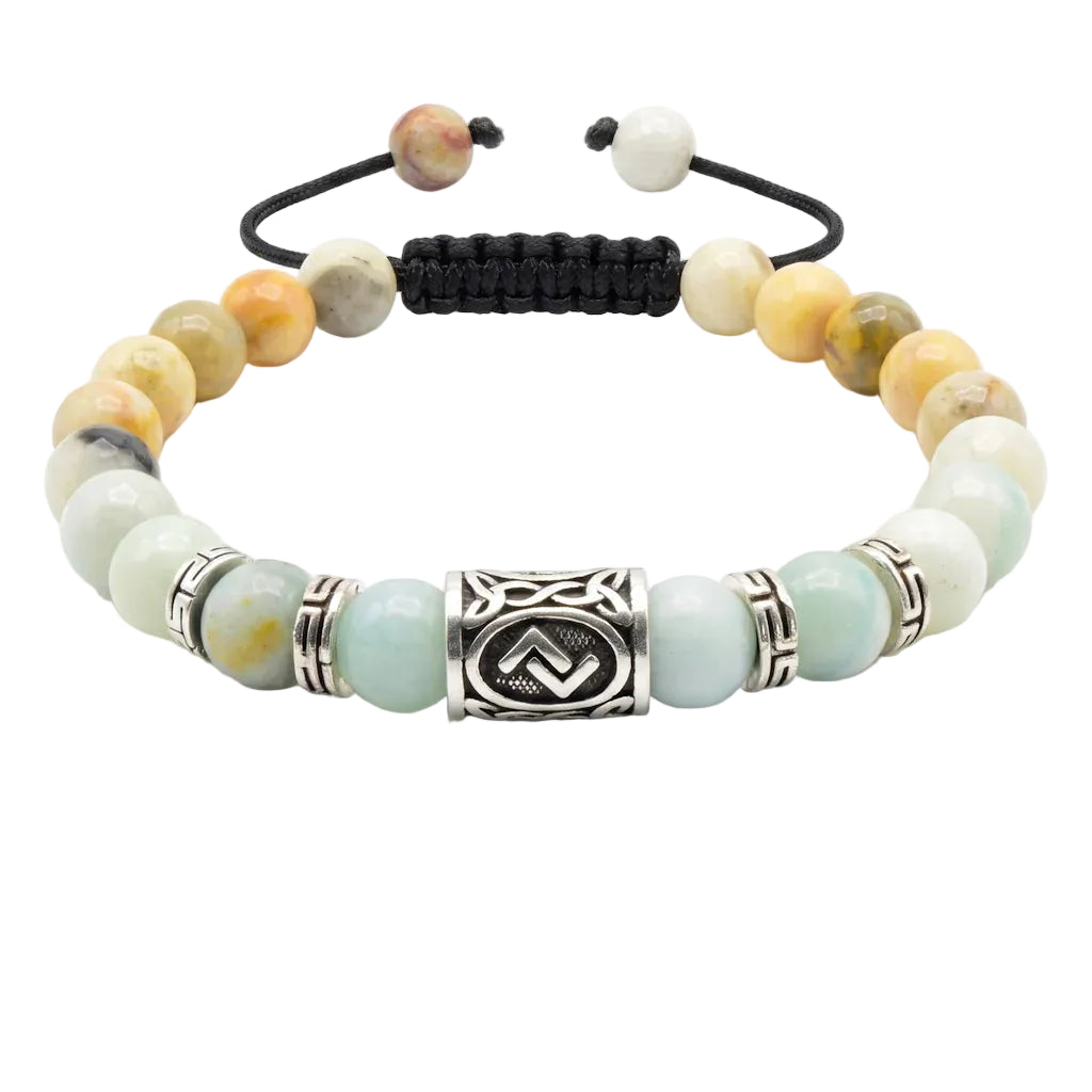 JERA HARVEST – Exklusives Runen Armband mit grünem Amazonit Edelstein aus 925 Sterling Silber von René Rose Jewelry