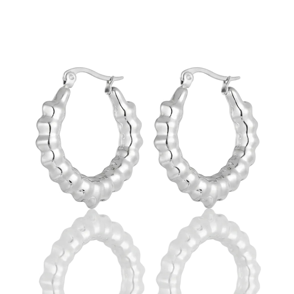 MARIE BAMBOO – Elegante geriffelte Bamboo Creolen aus wasserfestem 316L Edelstahl von René Rose Jewelry