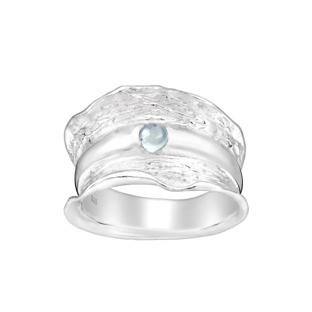 FENNA GLACIER – Breiter Statement Ring mit blauem Topas Edelstein aus 925 Sterling Silber von René Rose Jewelry