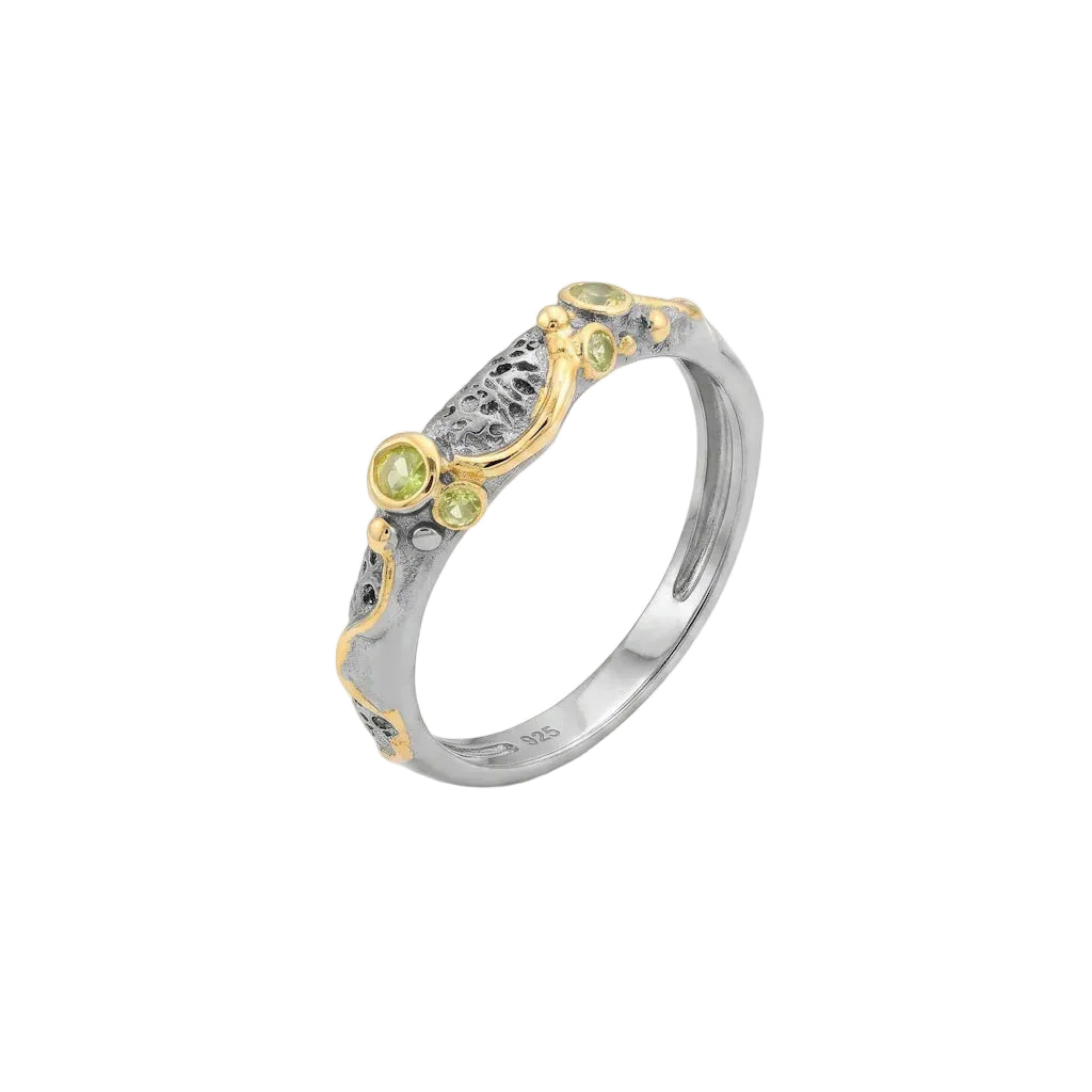 LIVIA PERIDOT – Exklusiver Bicolor Ring mit grünem Peridot Edelstein aus 925 Sterling Silber von René Rose Jewelry