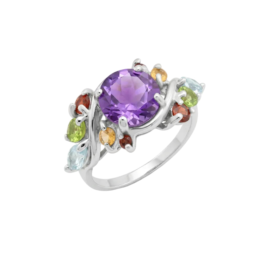 ANUK BOUQUET – Breiter Statement Ring mit lila Amethyst Edelstein aus 925 Sterling Silber von René Rose Jewelry