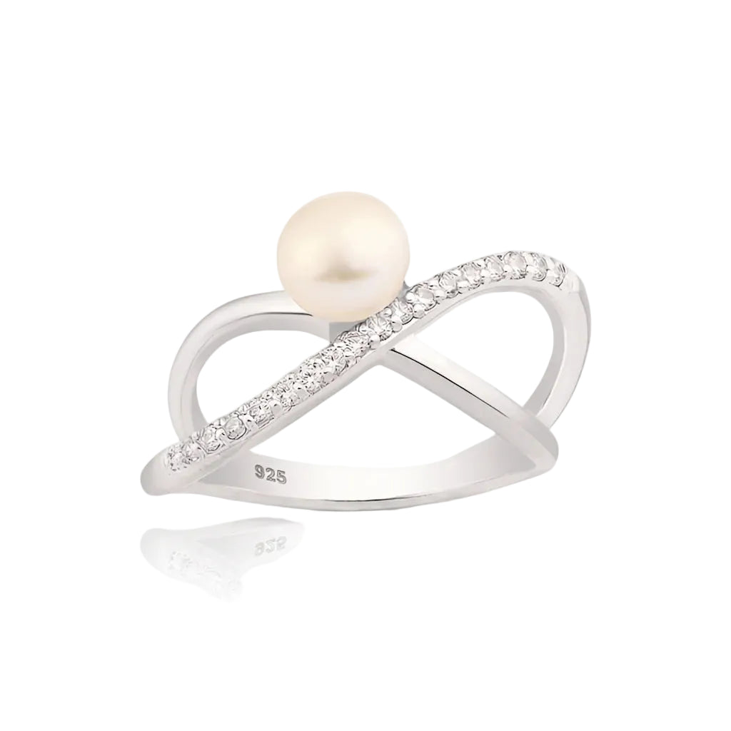 MAYA INFINITY – Skulpturaler Infinity Ring mit Perle aus 925 Sterling Silber von René Rose Jewelry