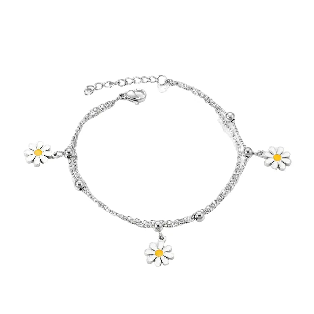 CILIA DAISY – Zweireihiges Blumen Armband aus wasserfestem 316L Edelstahl von René Rose Jewelry
