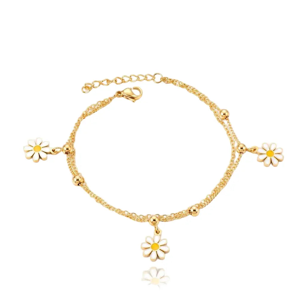 CILIA DAISY – Zweireihiges Blumen Armband aus wasserfestem 316L Edelstahl von René Rose Jewelry