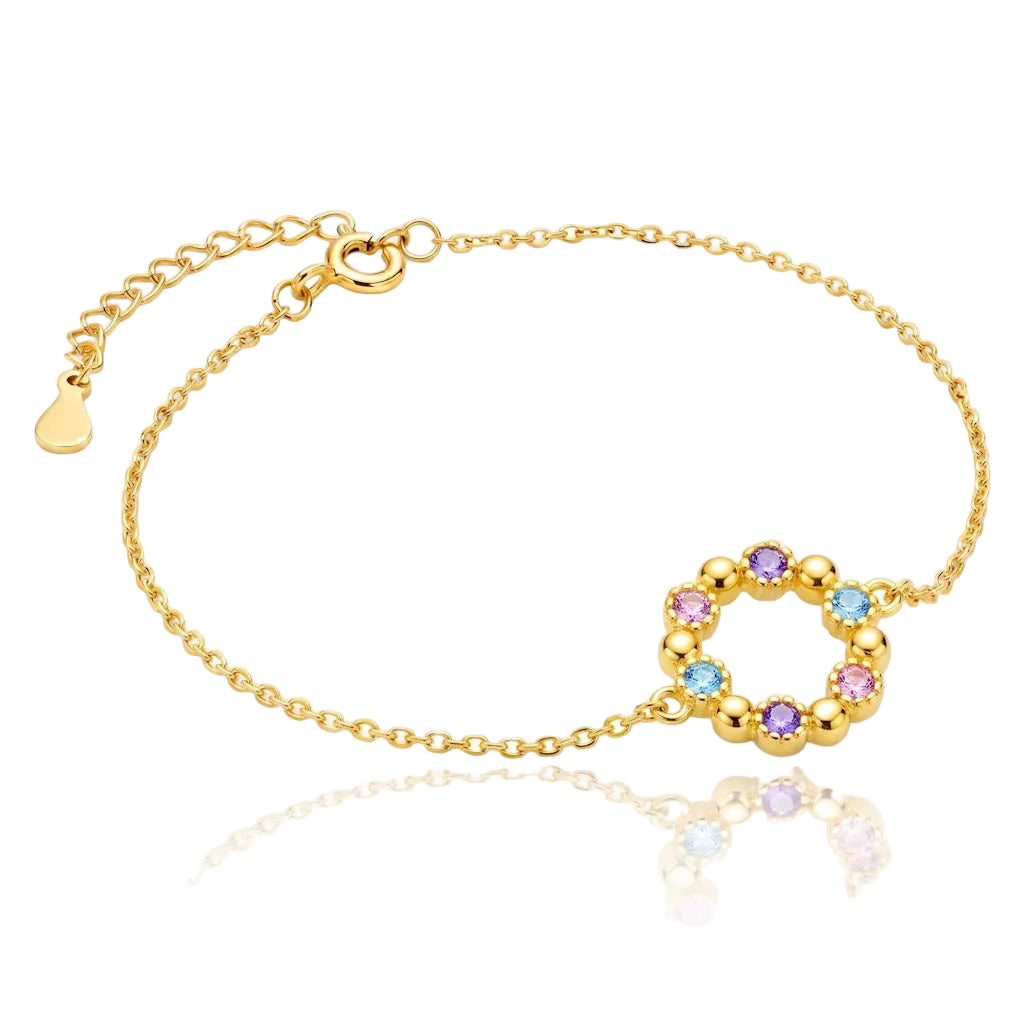 René Rose Jewelry AZURÉA vergoldetes Designer-Armband aus 925 Sterling Silber mit blauen und lilafarbenen Zirkonia