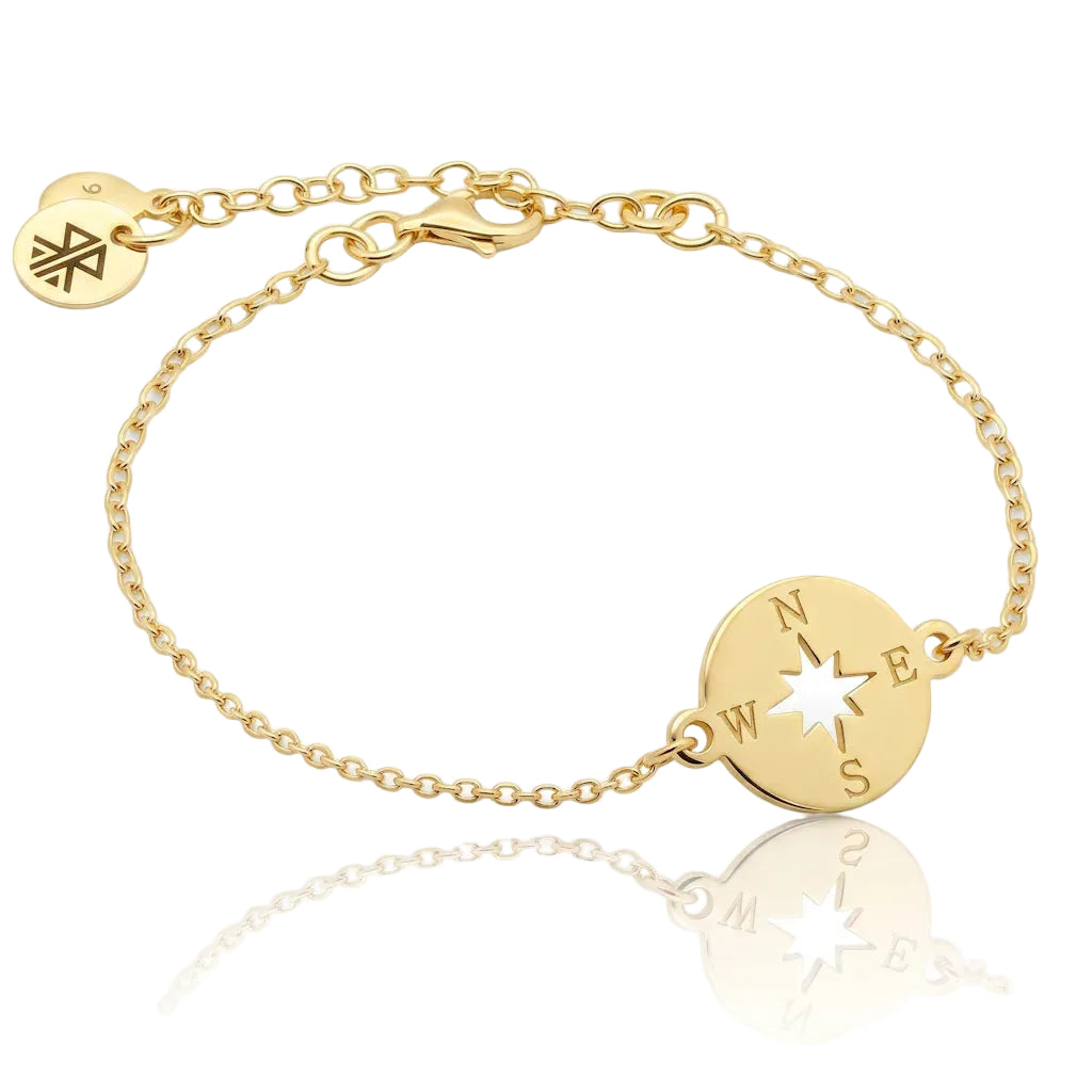 René Rose Jewelry Luxus Armband SIA aus 925 Sterling Silber mit 18K Gelbgold-Vergoldung und Kompass-Anhänger