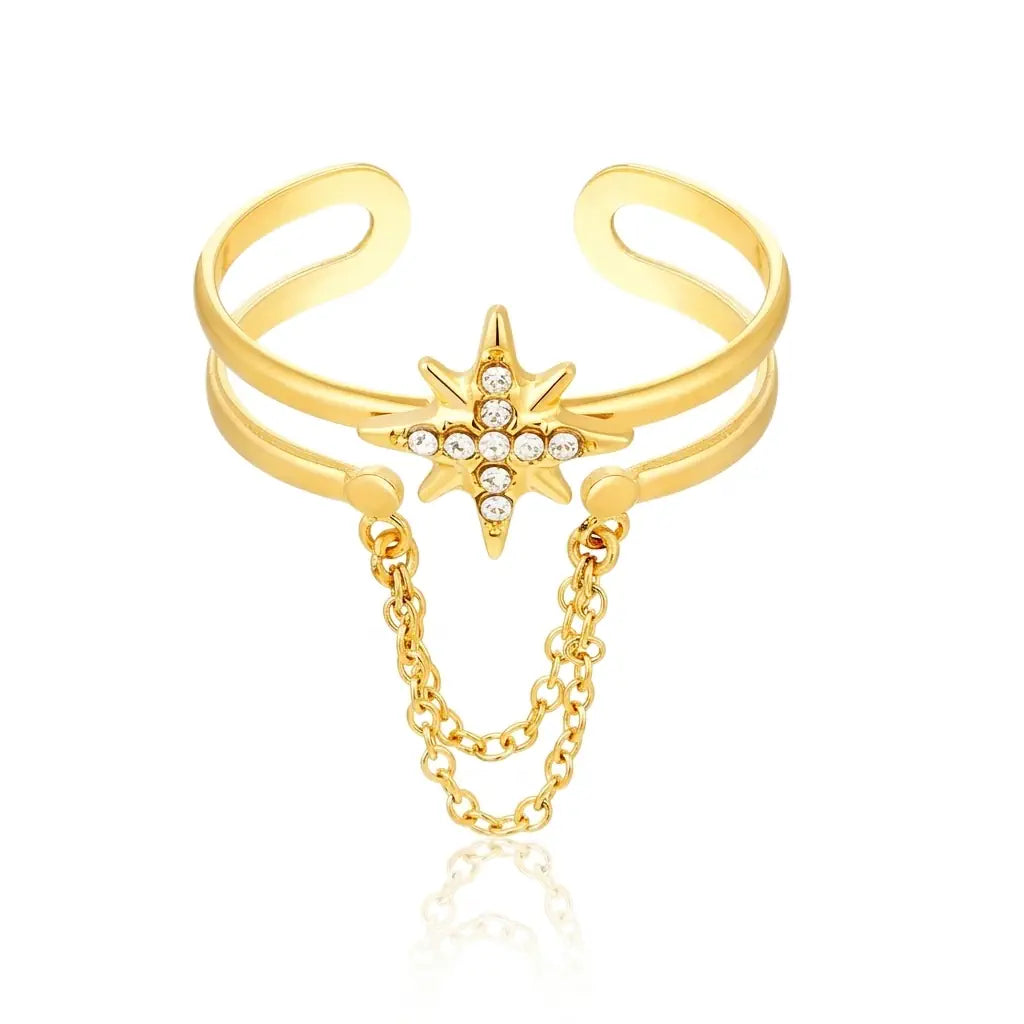 Aria – Exklusiver Sternen Ring mit Kette aus wasserfestem 316L Edelstahl von René Rose Jewelry