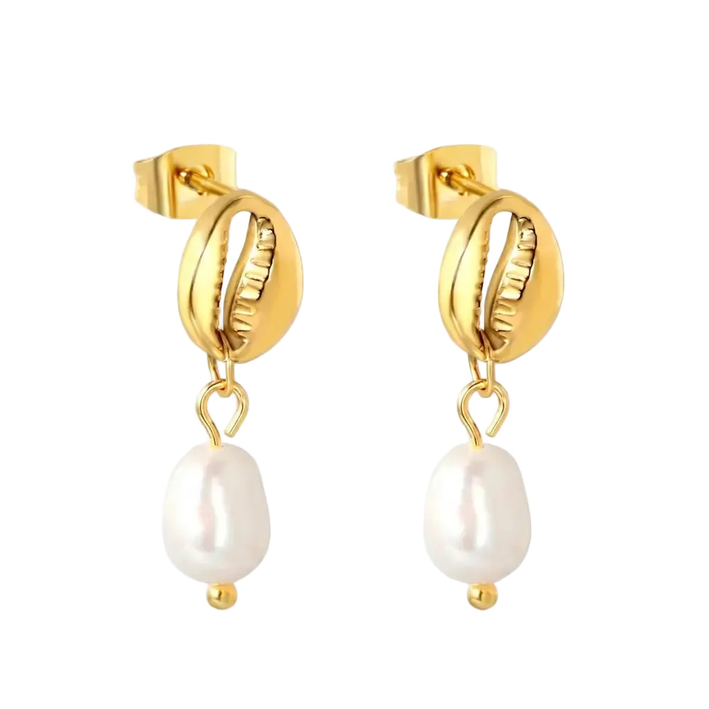 ESPRESSO EDEN – Goldene Kaffeebohnen Ohrringe mit echter Süßwasserperle aus 316L Edelstahl von René Rose Jewelry