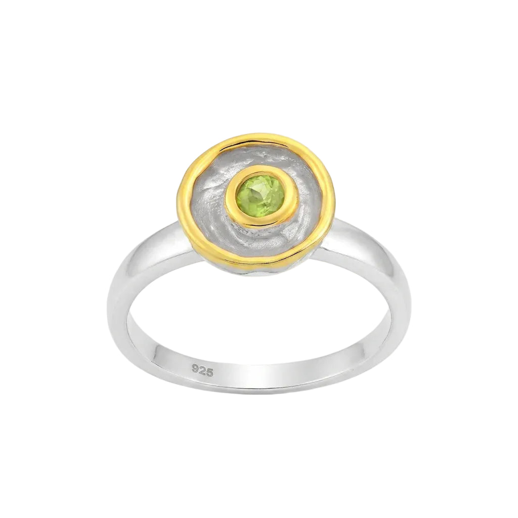LIVIA SCHILD – Exklusiver Bicolor Medaillon Ring mit grünem Peridot Edelstein aus 925 Sterling Silber von René Rose Jewelry