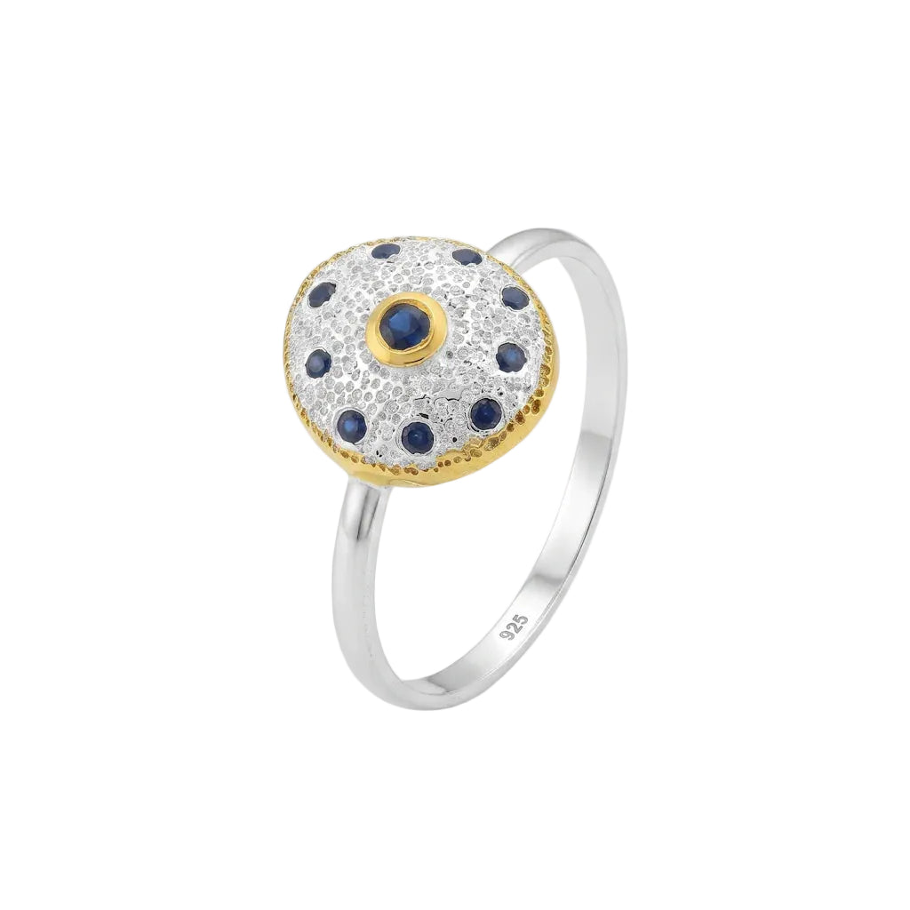 CERIDWEN AMULET – Exklusiver Medaillon Ring mit blauem Saphir und Kristallen aus 925 Sterling Silber von René Rose Jewelry