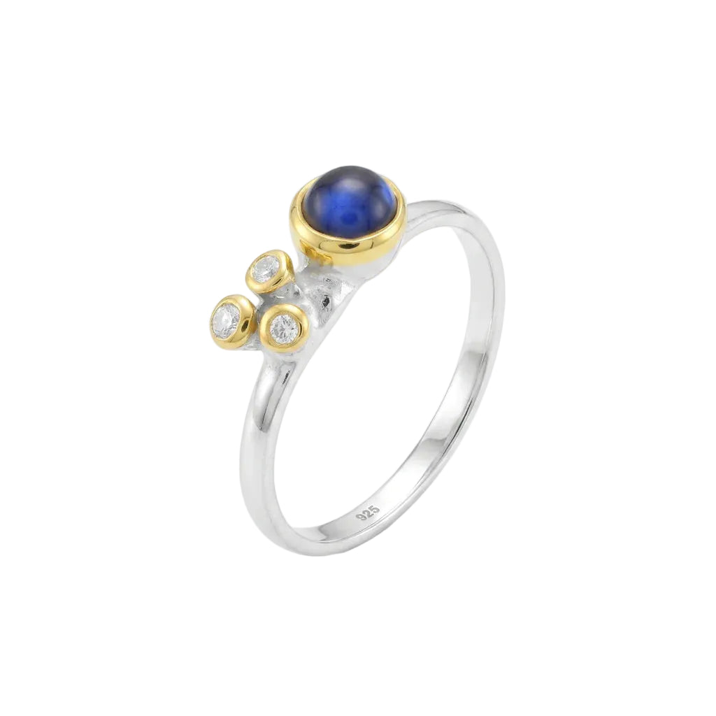 ARTEMIS Aura Ring – Exklusiver Bicolor Ring mit irisierendem Spektrolith und blauem Topas aus 925 Sterling Silber von René Rose Jewelry