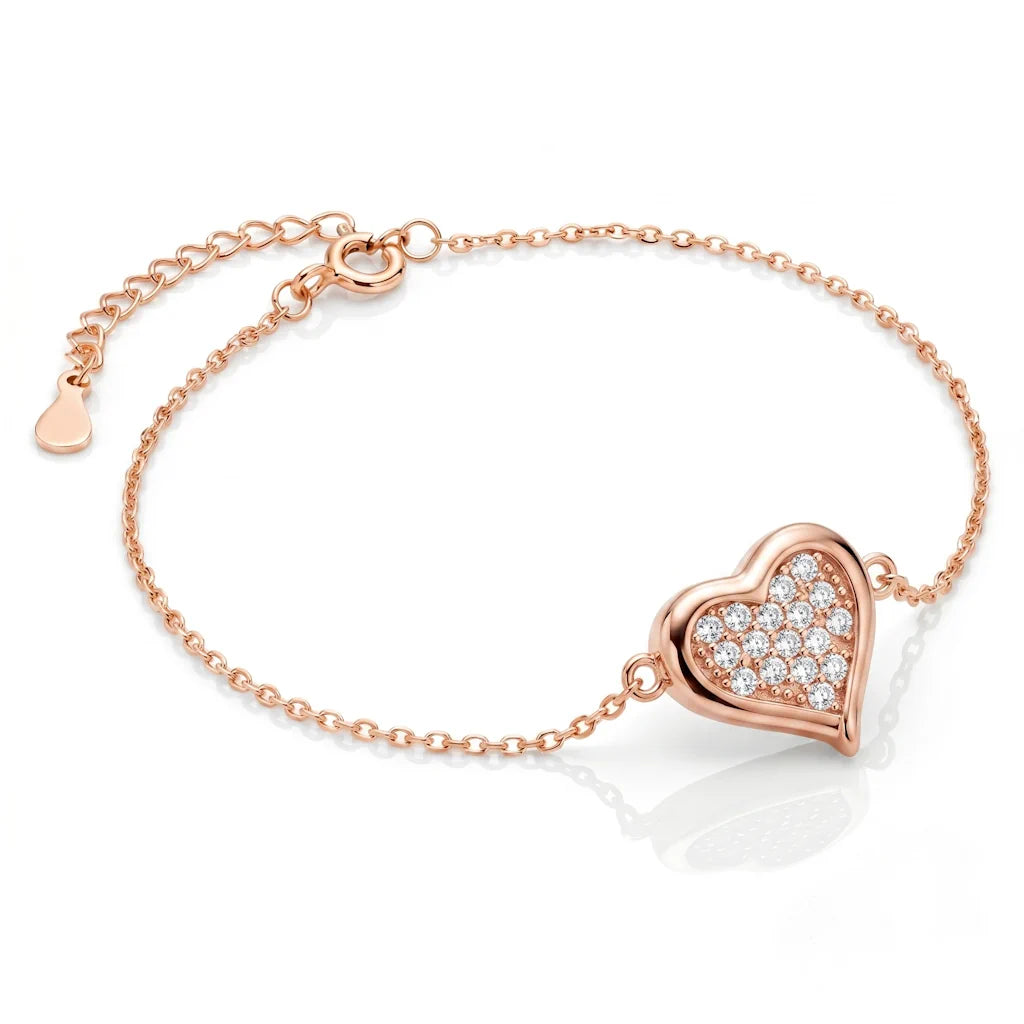 ALINA PAVÉ – Filigranes Herz Armband mit funkelnden Zirkonia aus 14k roségoldvergoldetem 925 Sterling Silber von René Rose Jewelry