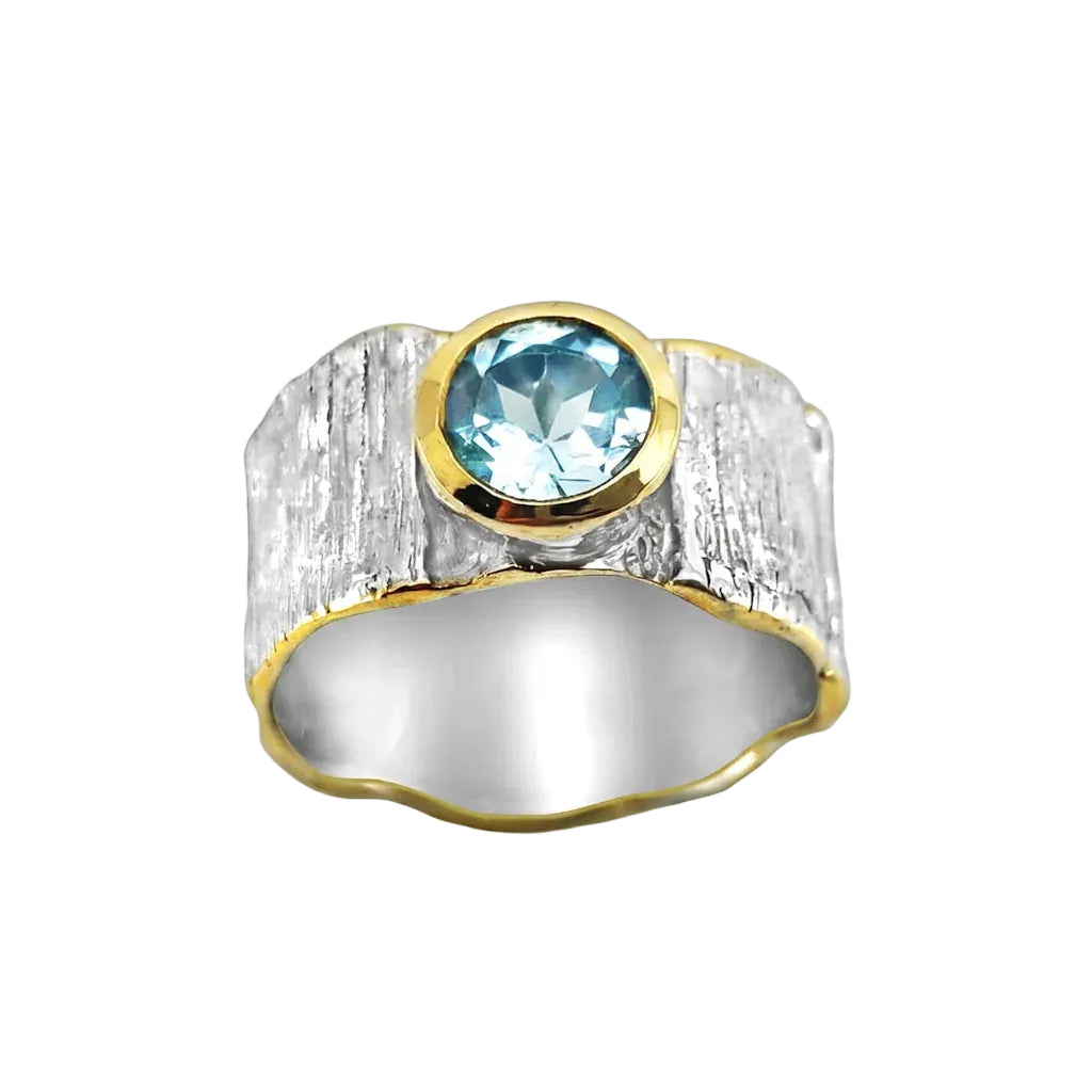 ISHANI GLACIER – Breiter Bicolor Statement Ring mit blauem Topas Edelstein aus 925 Sterling Silber von René Rose Jewelry