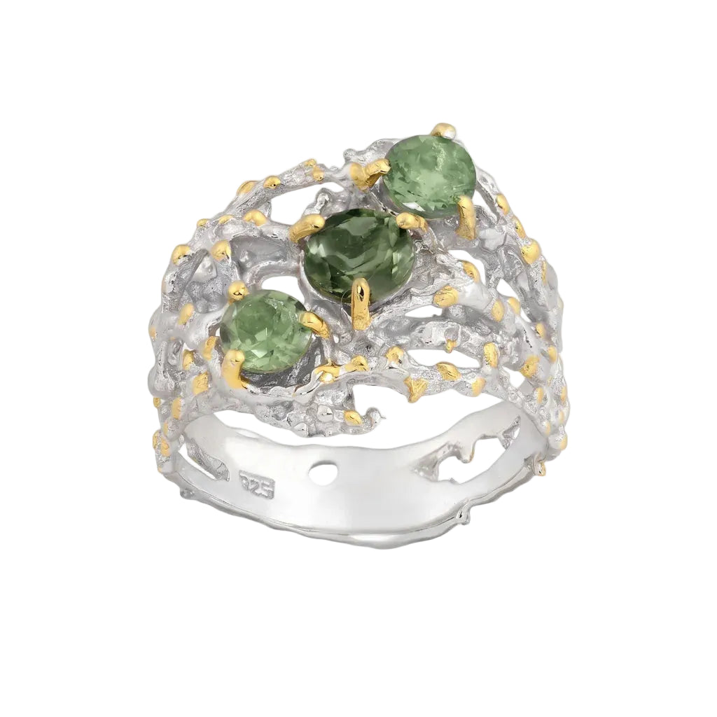 LIVIA TOURMALINE – Breiter Bicolor Statement Ring mit echten grünen Turmalin Edelsteinen aus 925 Sterling Silber von René Rose Jewelry