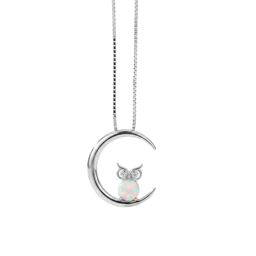 LUNA MYSTIQUE – Filigrane Mond Kette mit echtem Opal aus 925 Sterling Silber von René Rose Jewelry