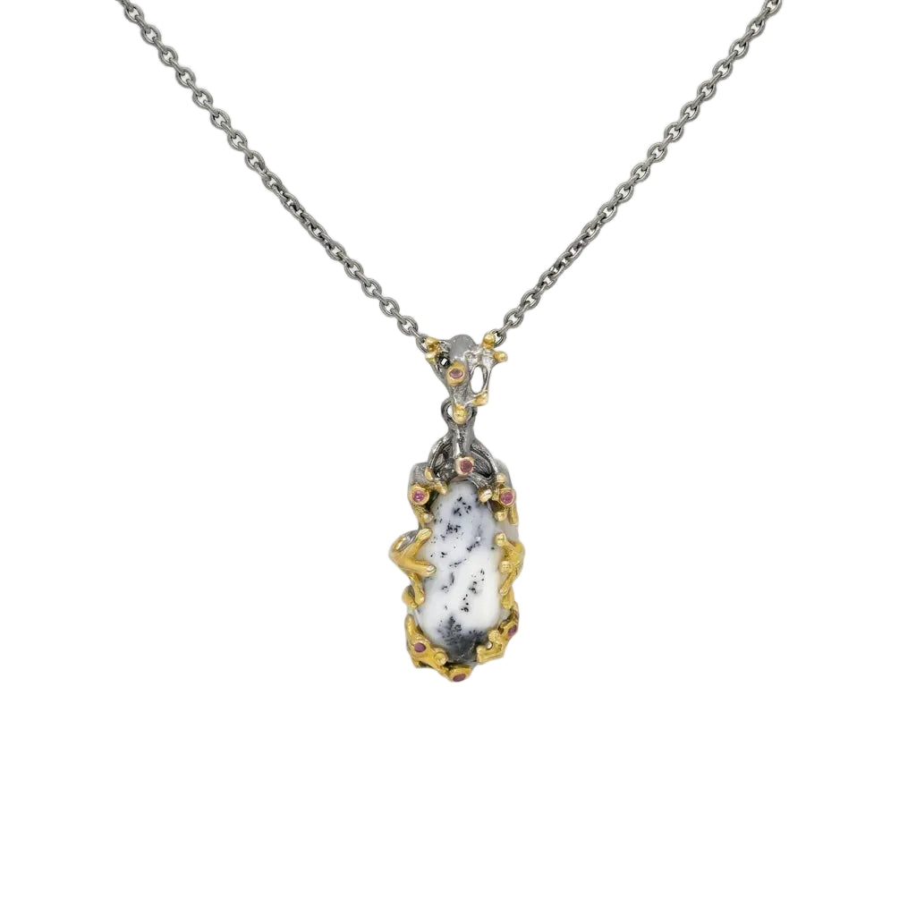 MERLINITH ARBOR – Exklusives Edelstein Collier mit dendritischem Opal aus 925 Sterling Silber von René Rose Jewelry
