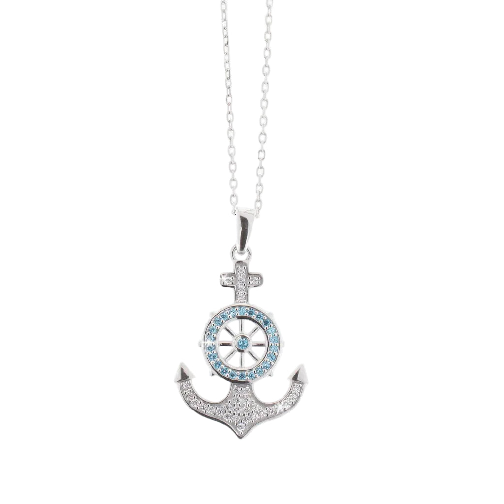 WAVERIDER ANCHOR – Exklusive Anker Kette mit blauen Zirkonia aus 925 Sterling Silber von René Rose Jewelry