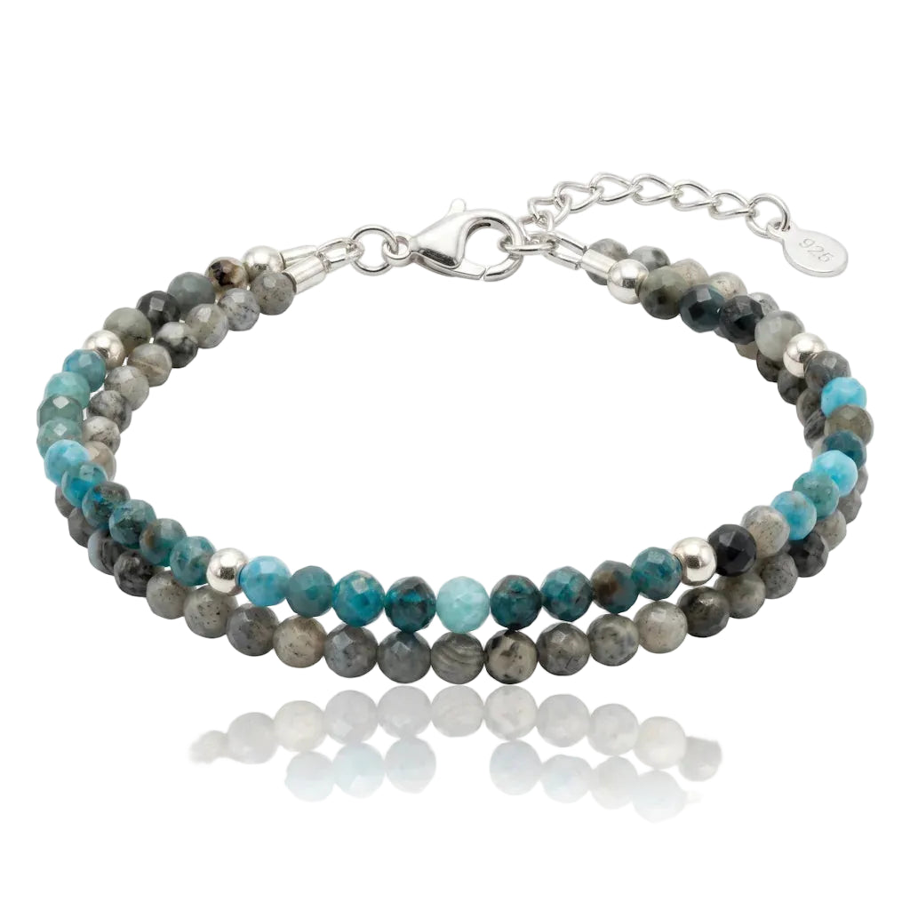 NARCISSA MYSTIC – Zweireihiges Edelstein Armband mit blauem Apatit aus 925 Sterling Silber von René Rose Jewelry