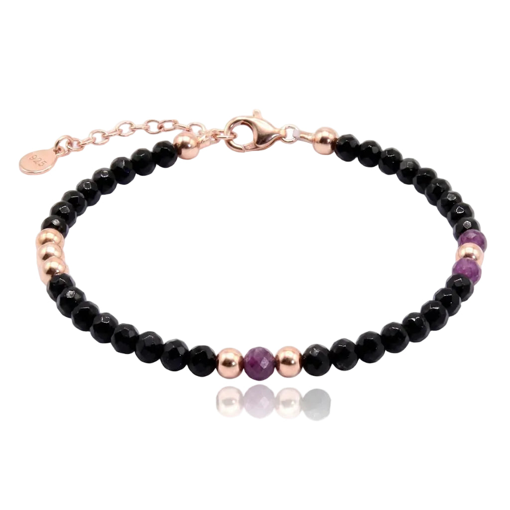 TORY ONYX – Exklusives Edelstein Armband mit Onyx und rotem Rubin aus 18k roségoldvergoldetem 925 Sterling Silber von René Rose Jewelry