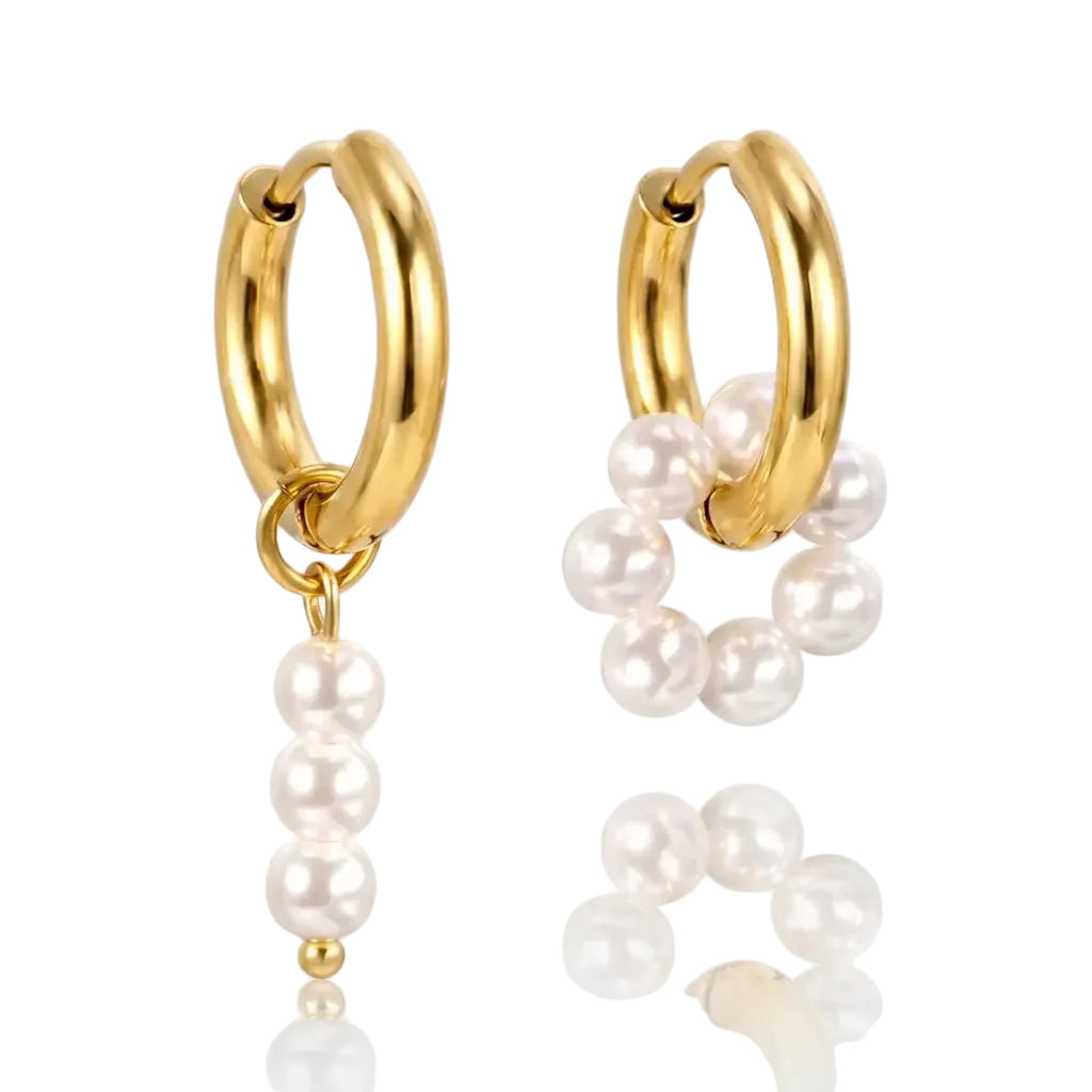 PERLA ASIMMETRIA – Asymmetrische Perlen Creolen aus wasserfestem 316L Edelstahl von René Rose Jewelry
