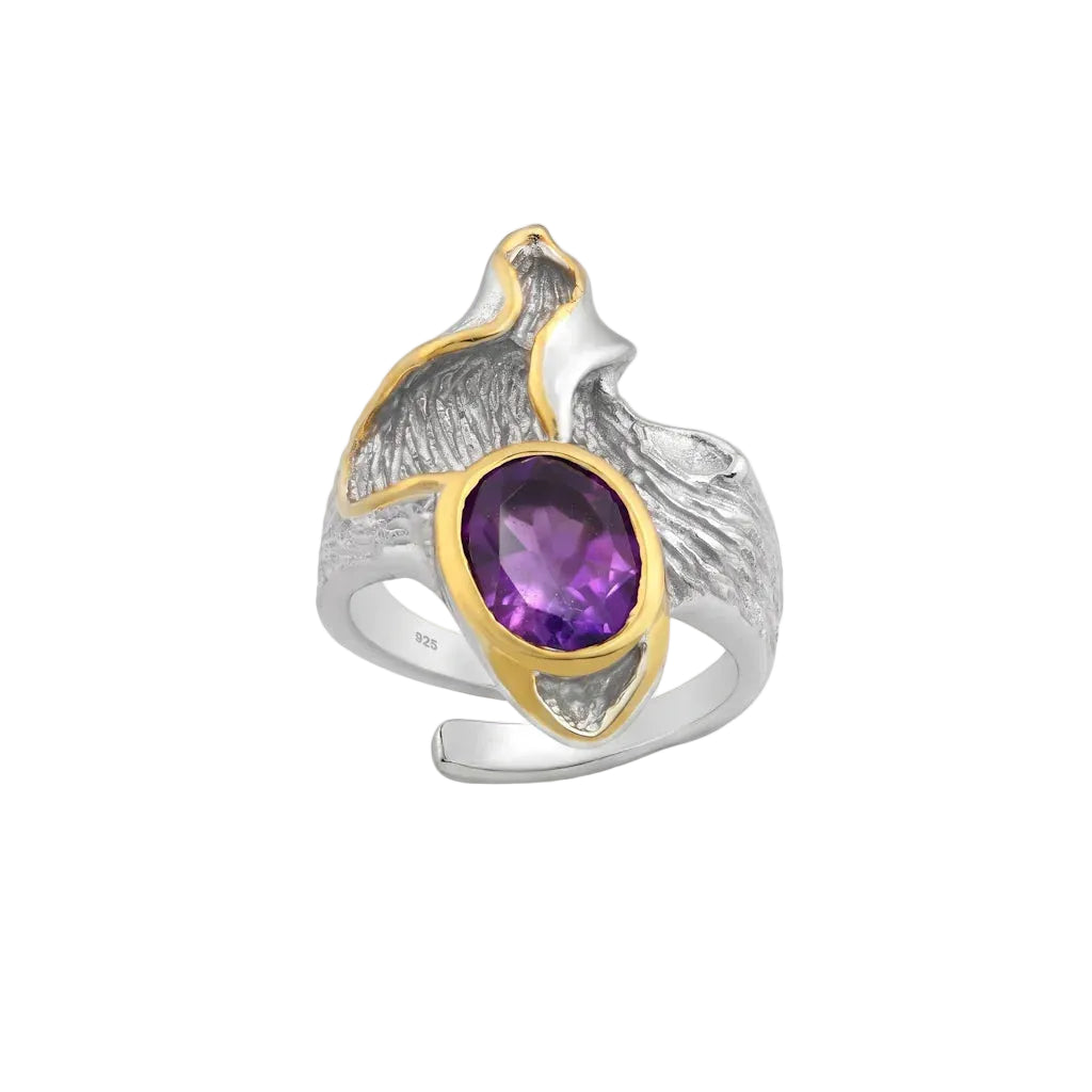 OANA RIDGE – Breiter Bicolor Statement Ring mit lila Amethyst Edelstein aus 925 Sterling Silber von René Rose Jewelry