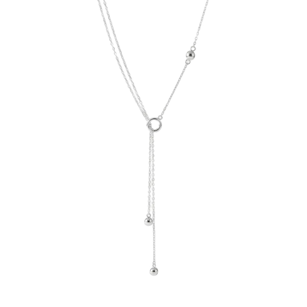 LUNA SPHERE – Zweireihige Y Kette mit silbernen Kugel Anhängern aus 925 Sterling Silber von René Rose Jewelry