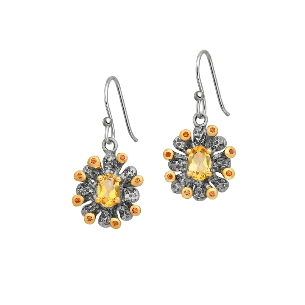 FIORE SOLARE – Exklusive Ohrhänger mit gelbem Citrin und Saphir aus 925 Sterling Silber von René Rose Jewelry