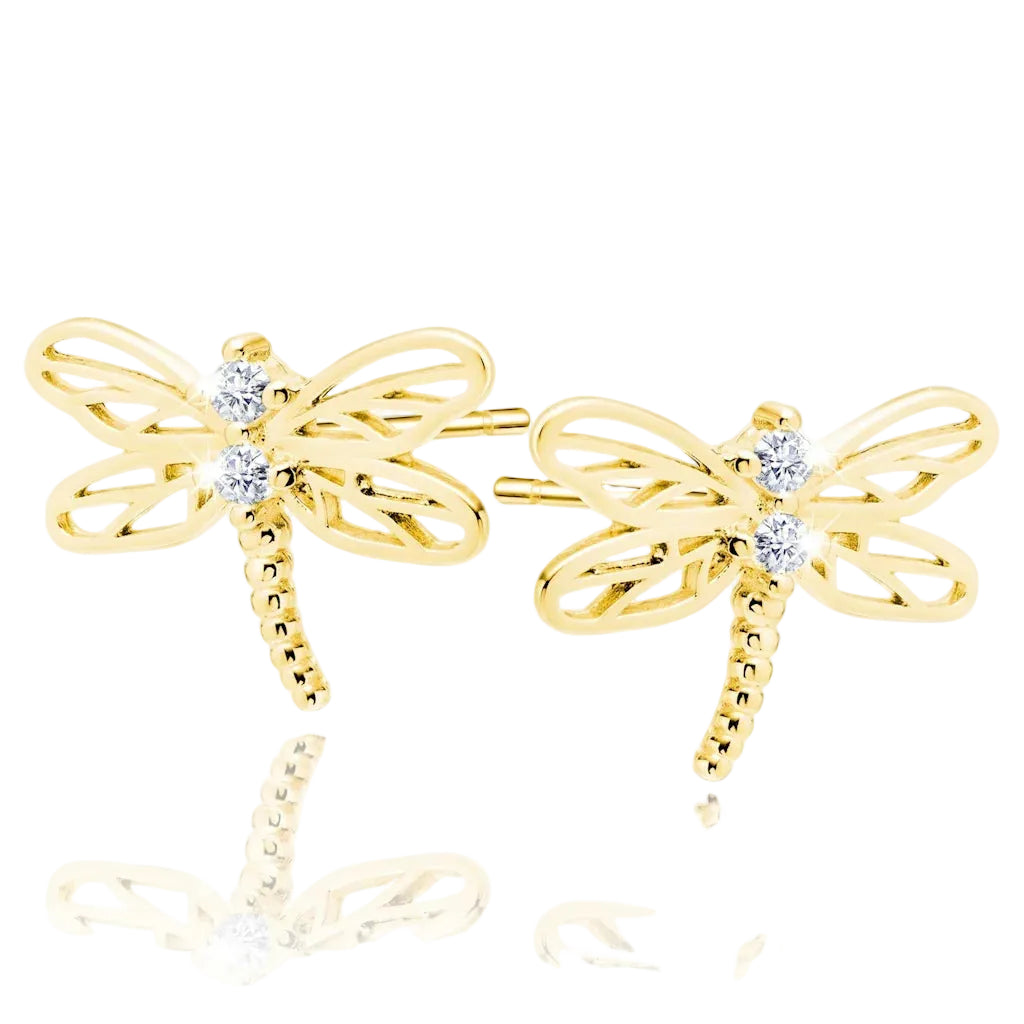 LIBELLULA BRILLANTE – Filigrane Libellen Ohrringe aus 14k vergoldetem 925 Sterling Silber von René Rose Jewelry