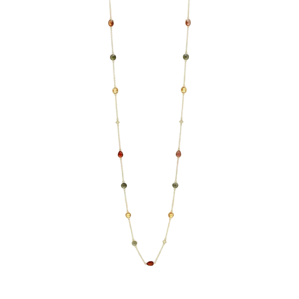LAGERTHA PASTELL – Extralange goldene Edelstein Kette mit Morganit und Mondstein aus 18k vergoldetem 925 Sterling Silber von René Rose Jewelry
