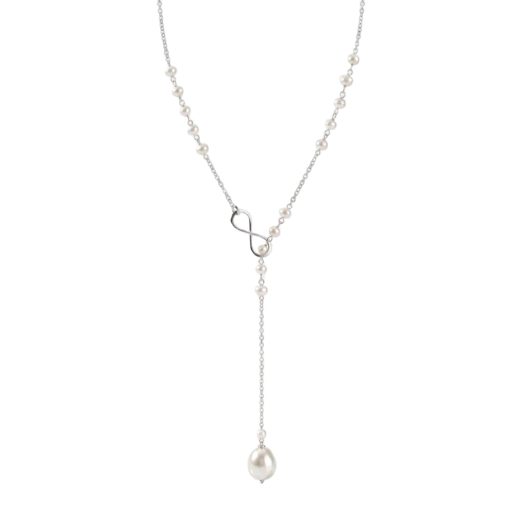 INFINITY PERLA – Filigrane Y Kette mit Infinity Symbol und echten Süßwasserperlen aus 925 Sterling Silber von René Rose Jewelry