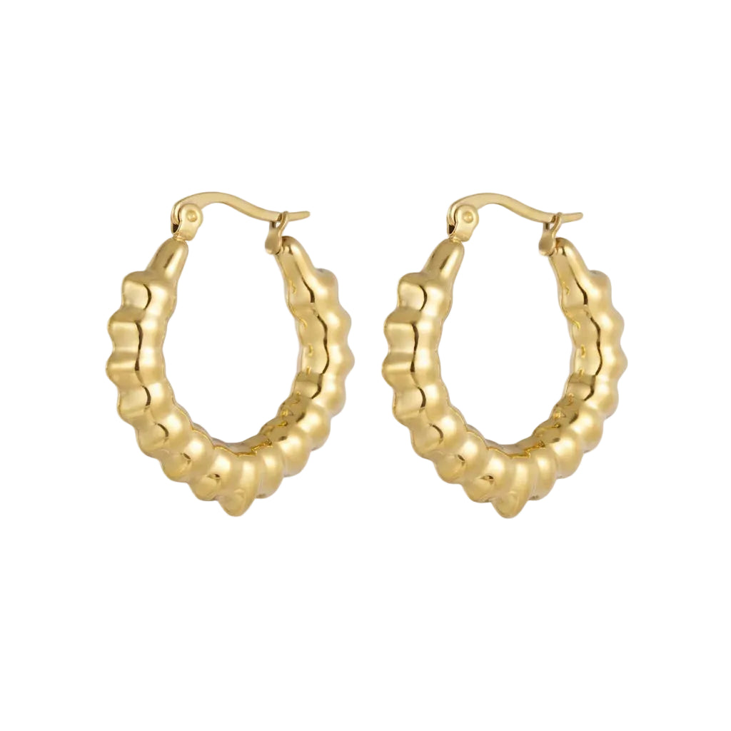 MARIE BAMBOO – Elegante geriffelte Bamboo Creolen aus wasserfestem 316L Edelstahl von René Rose Jewelry