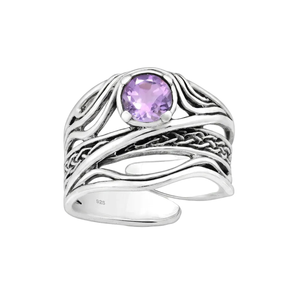 SUNNIVA AMETHYST – Breiter keltischer Ring mit lila Amethyst Edelstein aus 925 Sterling Silber von René Rose Jewelry