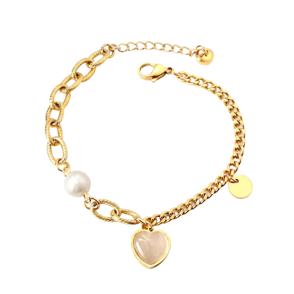 ANNIKA AMOUR – Asymmetrisches Mondstein Armband mit Perle aus wasserfestem 316L Edelstahl von René Rose Jewelry