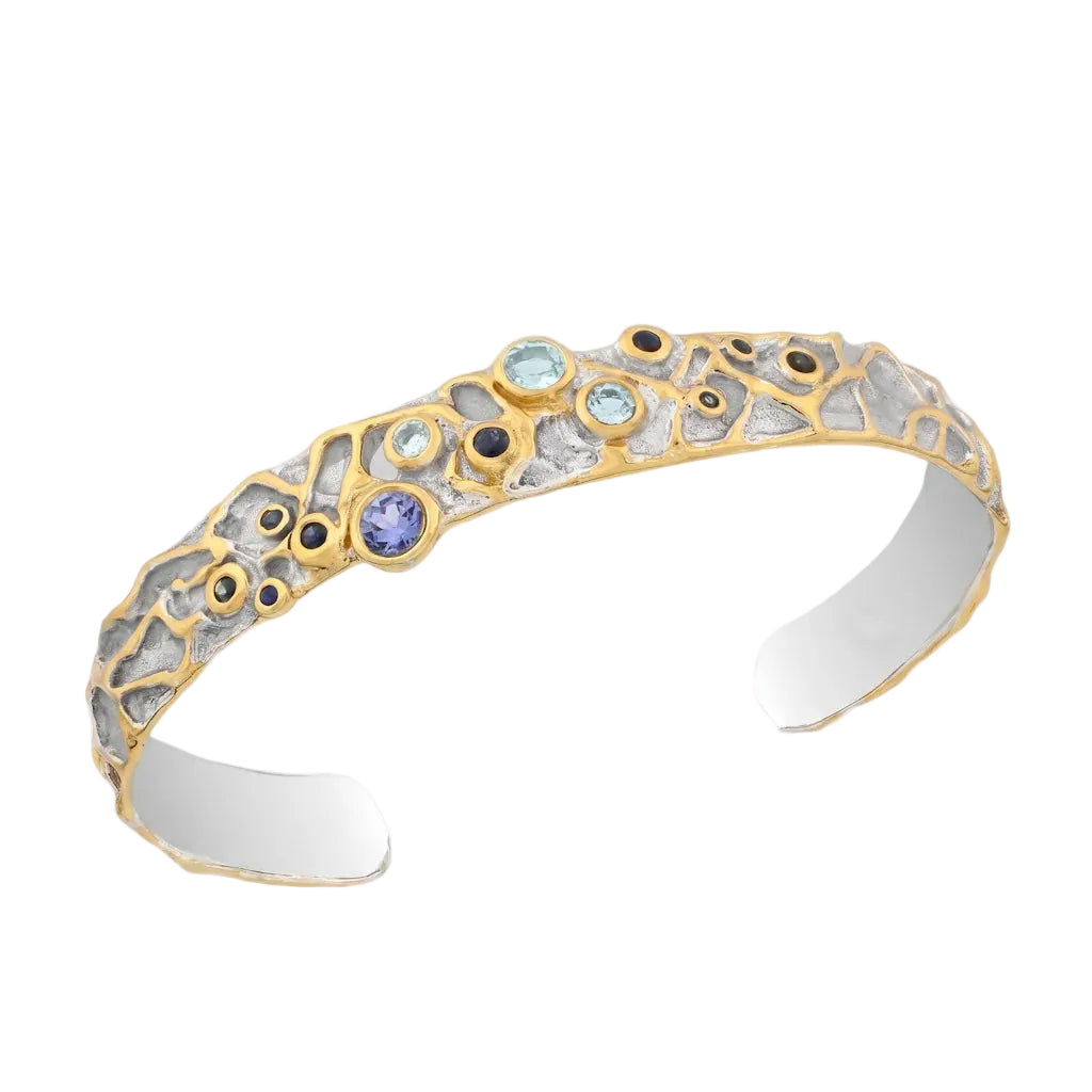 STELLA COSMICA – Breiter Manschetten Armreif mit seltenen Edelsteinen aus 925 Sterling Silber von René Rose Jewelry