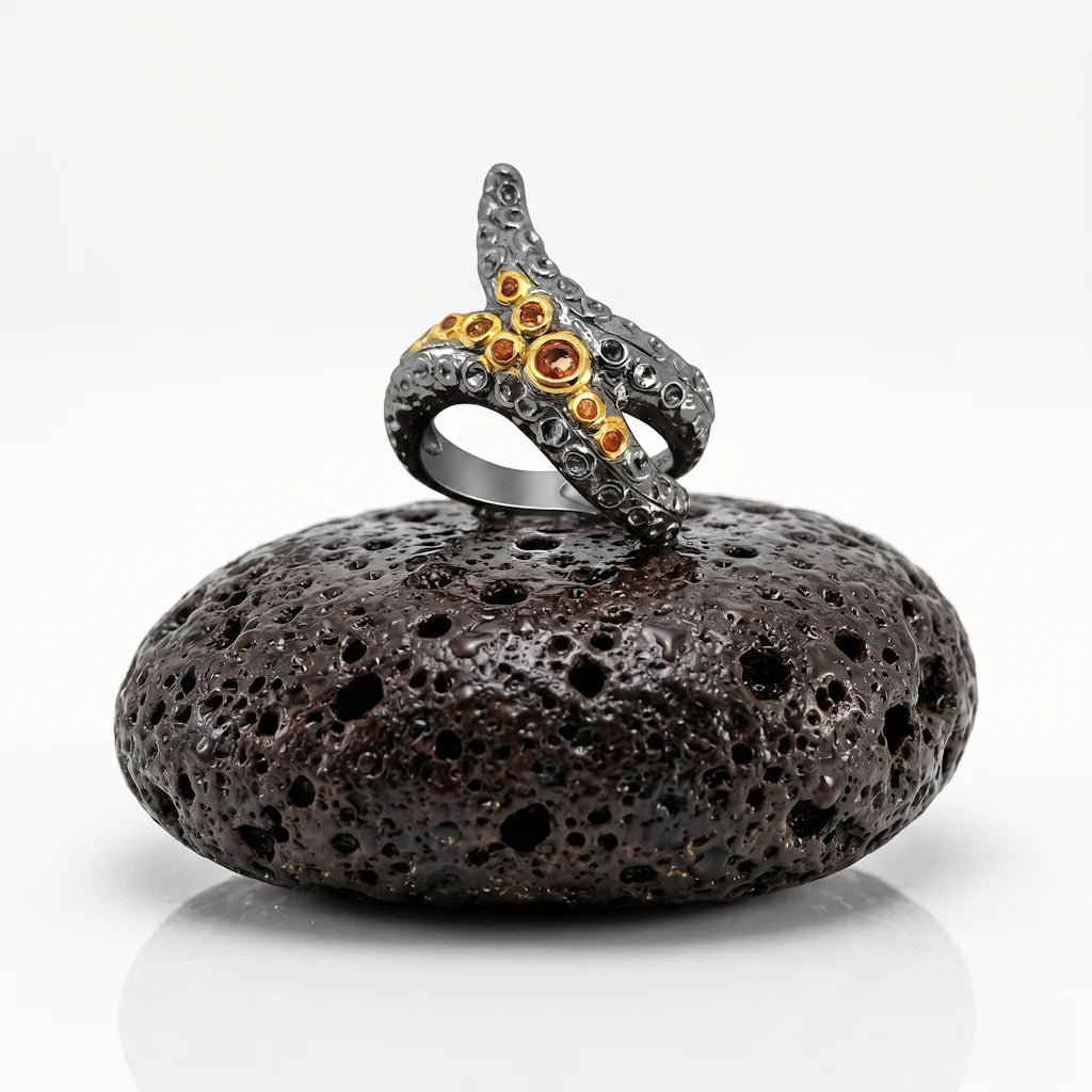 KIMAMA TENTACULO – Extravaganter Ring mit orangefarbenen Saphir Edelsteinen aus 925 Sterling Silber von René Rose Jewelry
