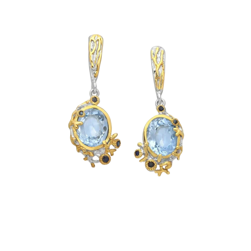 ASTRAL REEF – Lange Bicolor Statement Ohrhänger mit blauem Topas und Saphir aus 925 Sterling Silber von René Rose Jewelry